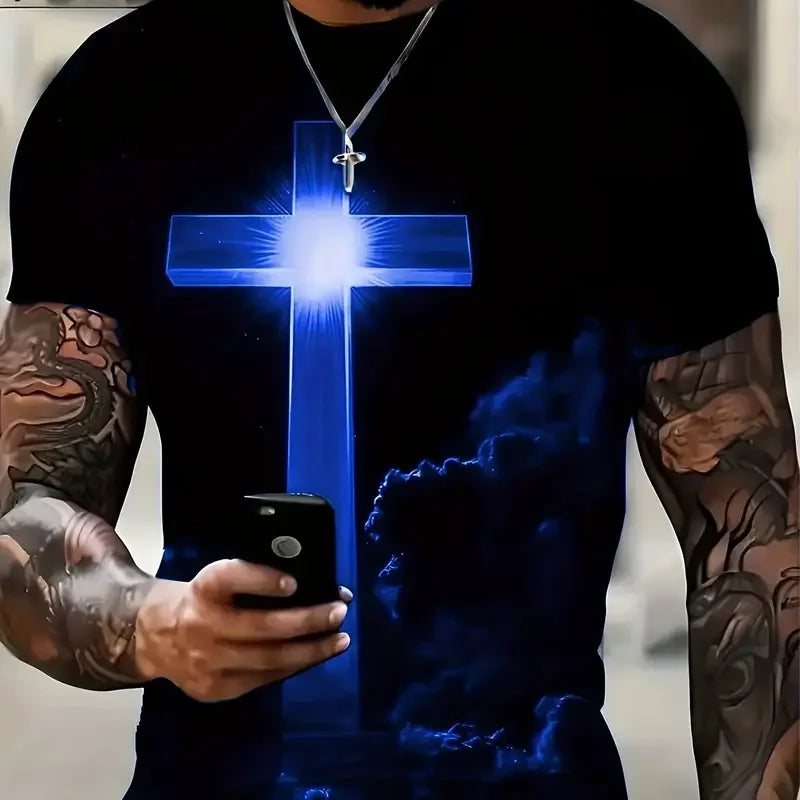 Cross Jesus 3D Printed Men's T-Shirt Vintage Harajuku Street Tops Tee Breathable Oversized Sports T Shirt Casual Men Clothing