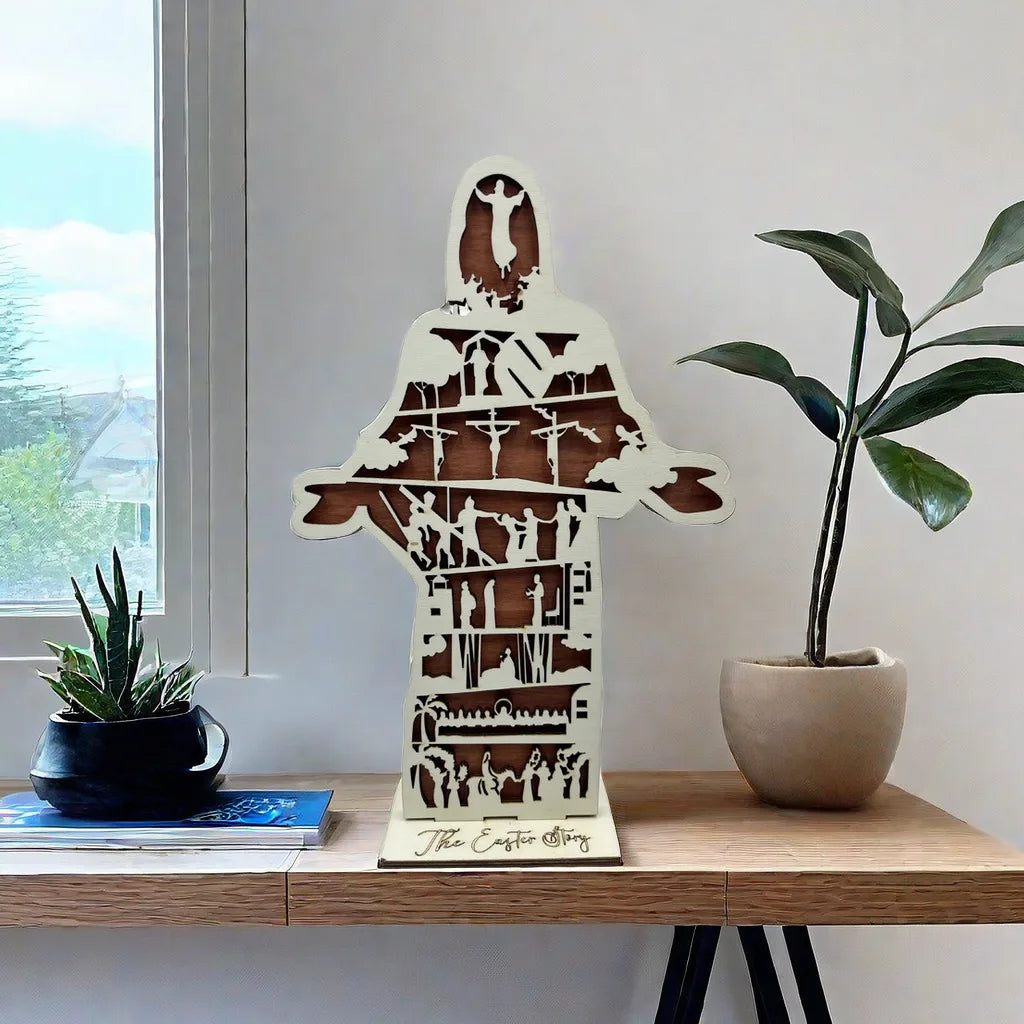 1PC Religious Easter Home Decor, He is Risen Jesus Christ Sign, The Easter Story, Christianity Shelf Sitter, Christian Decoratio
