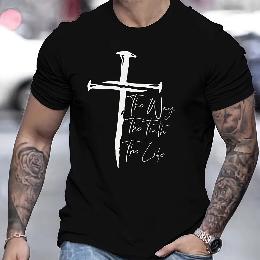 Christian Cross T-Shirt Men's Graphic Tee Religious Faith Statement O-Neck Short Sleeve Casual Top