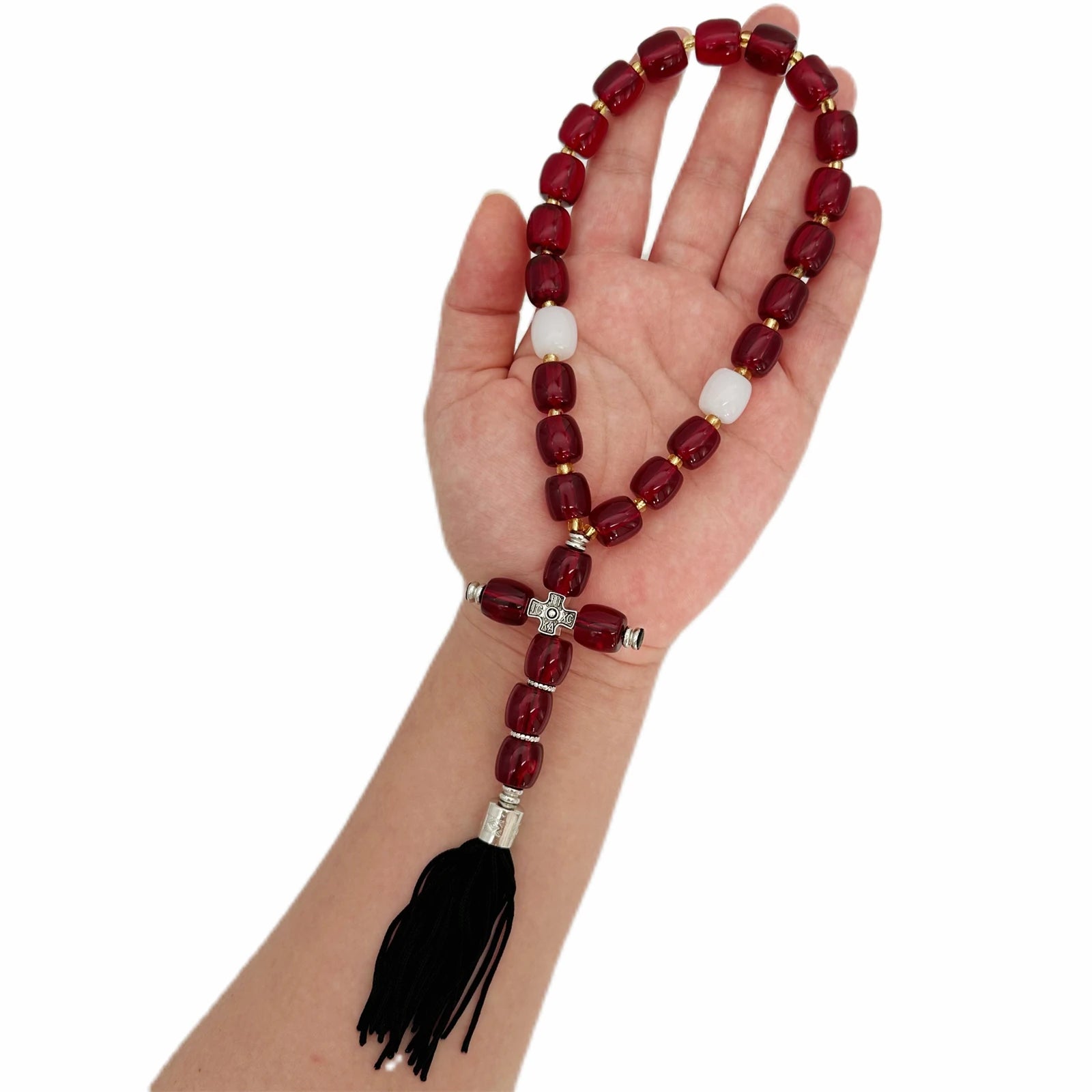 Handmade Christian Orthodox Greek Komboskoini knot Prayer RopeProtection Blessing Cross Charm Tassel Home Ornaments Car Hanging