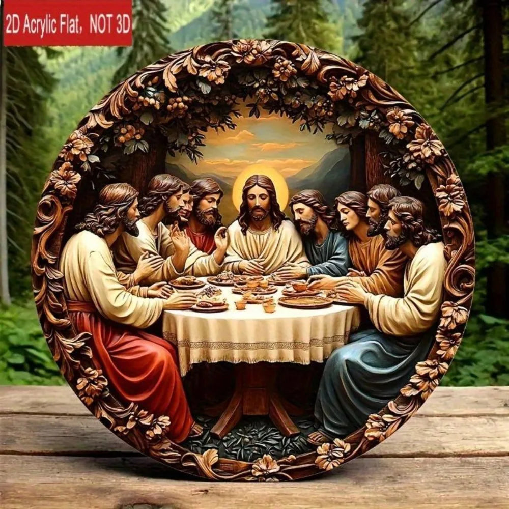Christian Gifts Last Supper Wall Art, Religious Round Plaque Jesus Bible Verse Decor for Home Living Room
