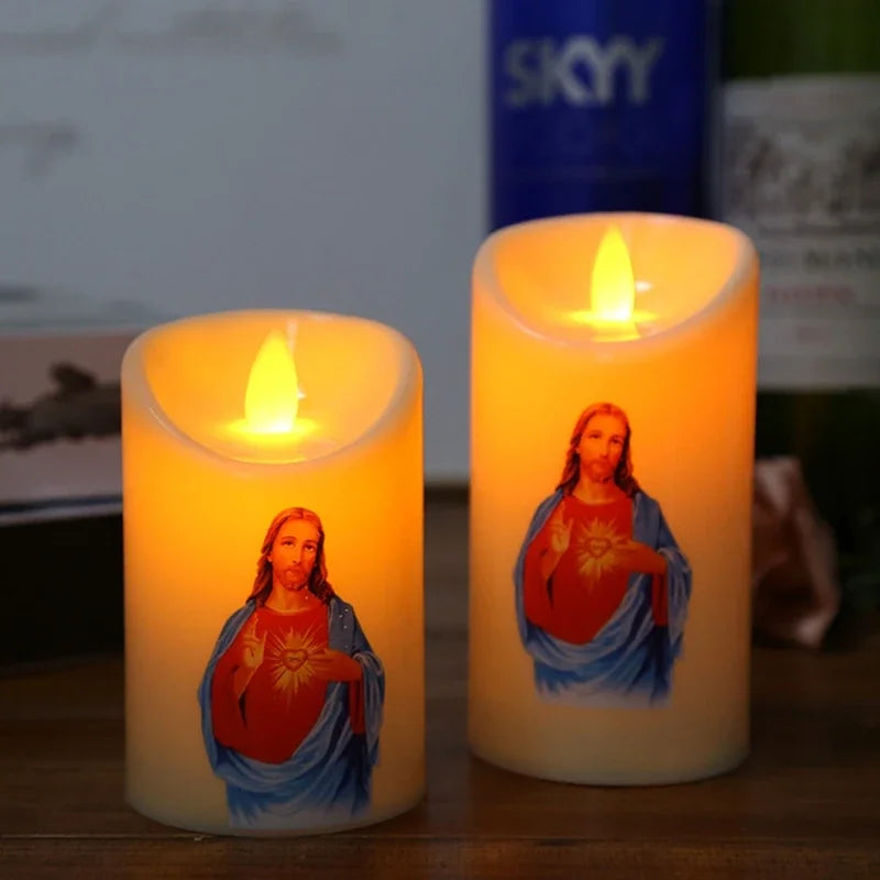 Jesus Christ Candles Lamp LED Tealight Romantic Pillar Light Battery Operated Creative Flameless Electronic Candle candles home