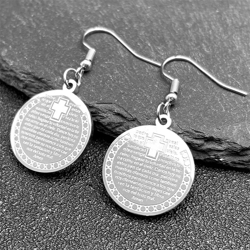 Christian Bible Cross Earrings for Women Stainless Steel Pendant Gold Silver Color Prayer Drop Earrings Jewelry pendientes mujer