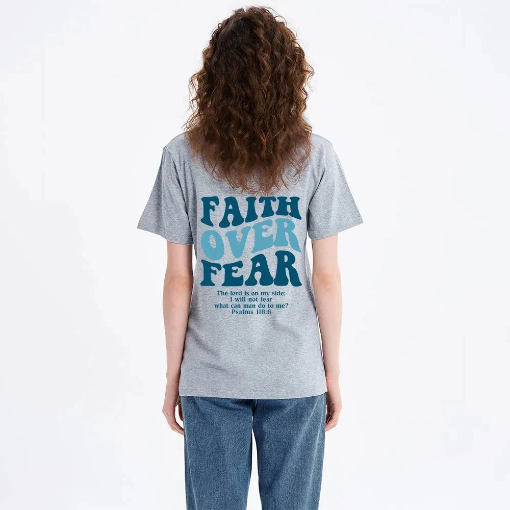 2026 Summer New Faith Over Fear Christian Classic High Quality Casual Breathable Men's and Women's Round-neck T-shirt