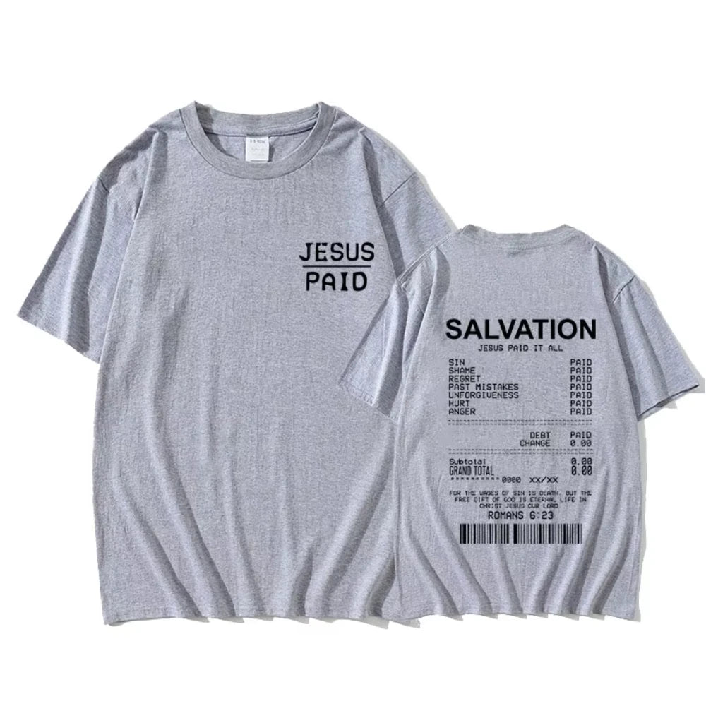 Christian Salvation Jesus Paid It All Graphic Tshirt Men's Women's Fashion Oversized Short Sleeve Unisex Hip Hop Vintage T-shirt