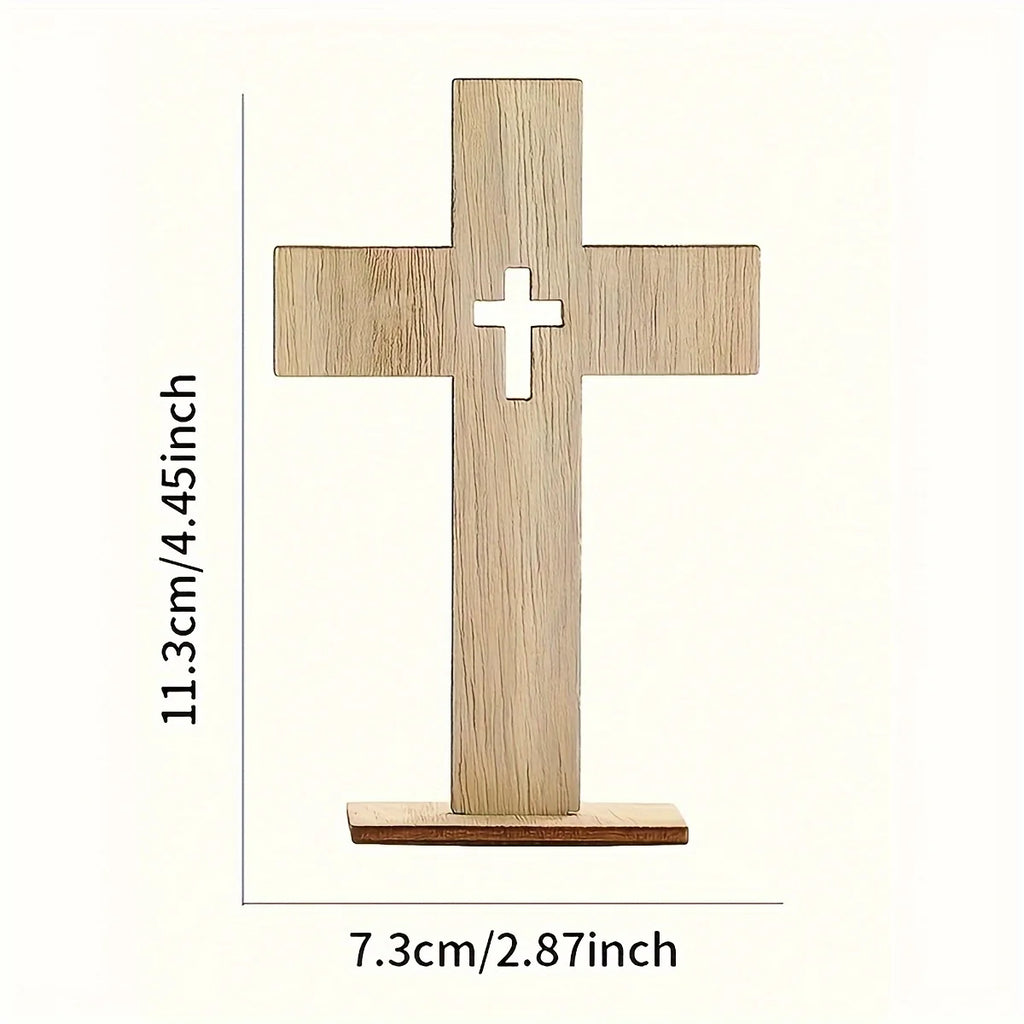 24pcs Wooden Cross Ornament Christian Symbol Diy Craft Decor Natural Wood Standing Cross For Church Home Prayer Festival Gift