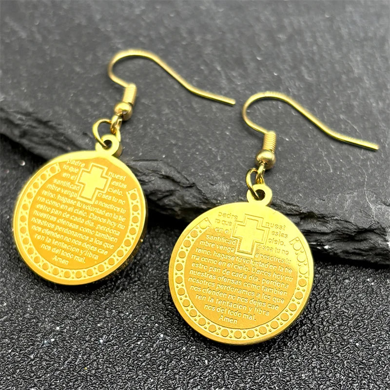 Christian Bible Cross Earrings for Women Stainless Steel Pendant Gold Silver Color Prayer Drop Earrings Jewelry pendientes mujer