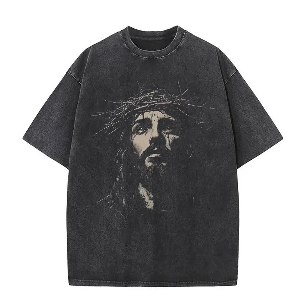 Christian Religious Jesus Forgive Them Father Vintage Washed T-shirt Men Women Gothic Rock Oversized T Shirts Tops Streetwear