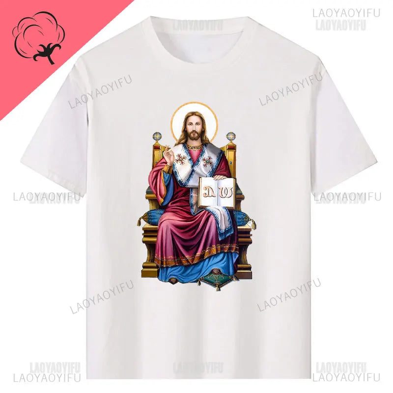 Jesus Christ Pantocrator Icon Sinai Orthodox Christian Man Gift Printed T-Shirt Summer Women Short Sleeve O-Neck Unisex T Shirt