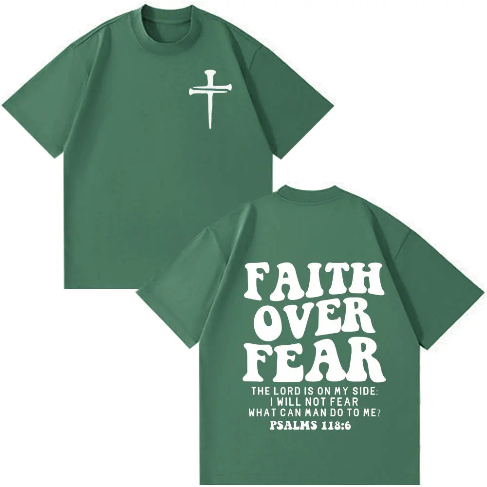Faith Over Fear Christian Minimalist Cross Bible Verse Graphic T-Shirt Men Women Vintage T-shirt Loose Casual Oversized T-shirts