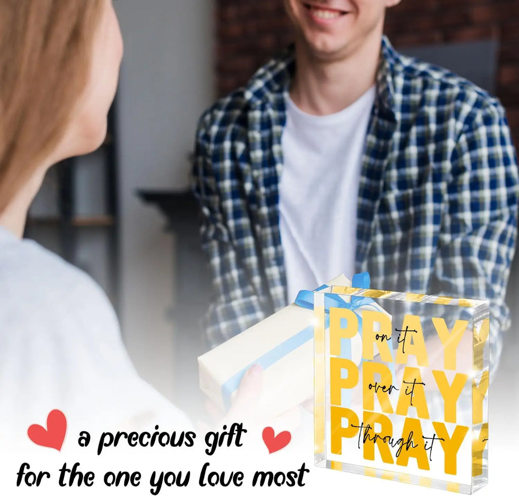 Yellow Dorm Room Decor for Women, Ideal Christian Gifts for Women - Pray On It,Pray Over It - Bible Verse Desk Art, Inspiration