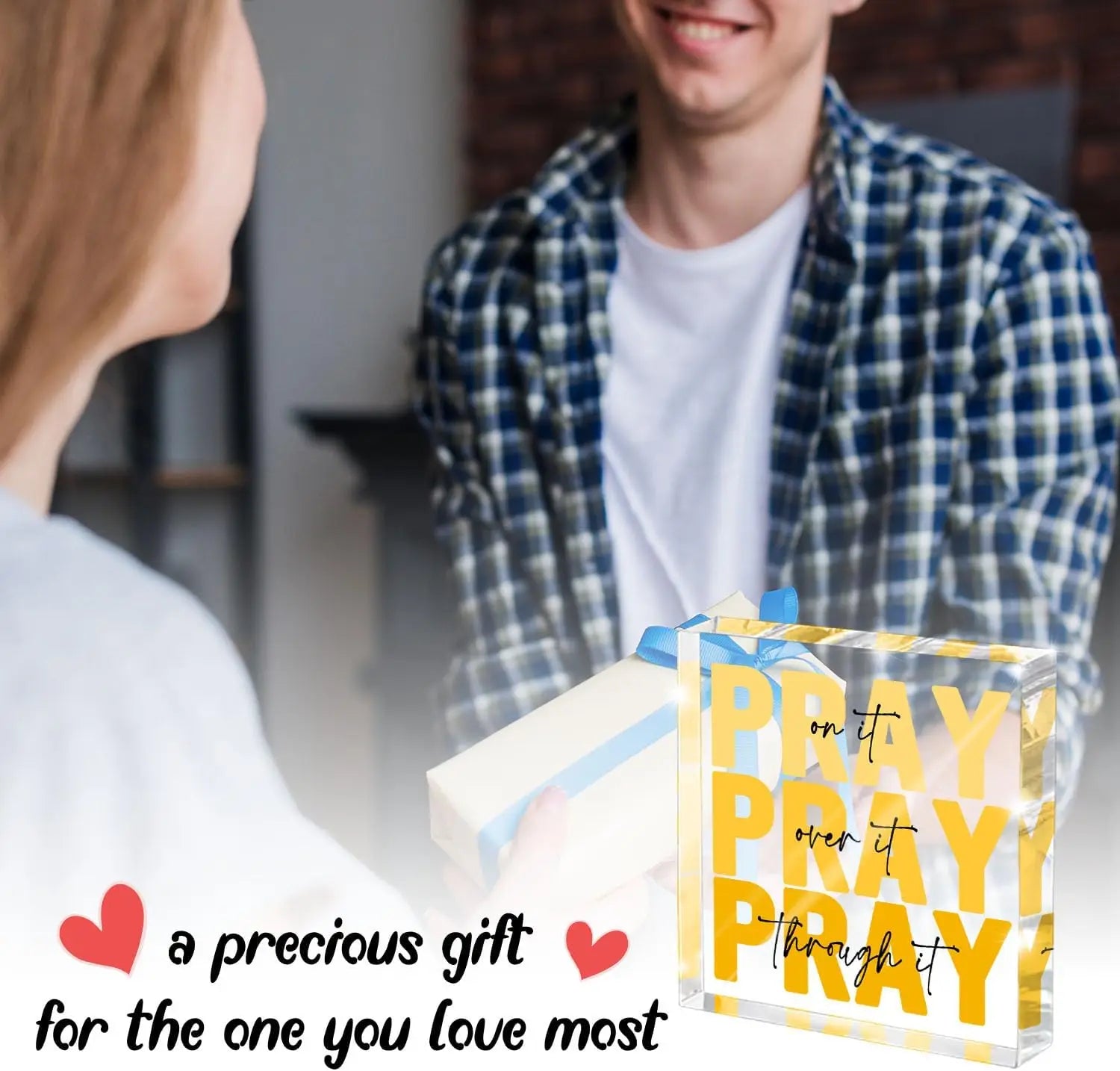 Yellow Dorm Room Decor for Women, Ideal Christian Gifts for Women - Pray On It,Pray Over It - Bible Verse Desk Art, Inspiration