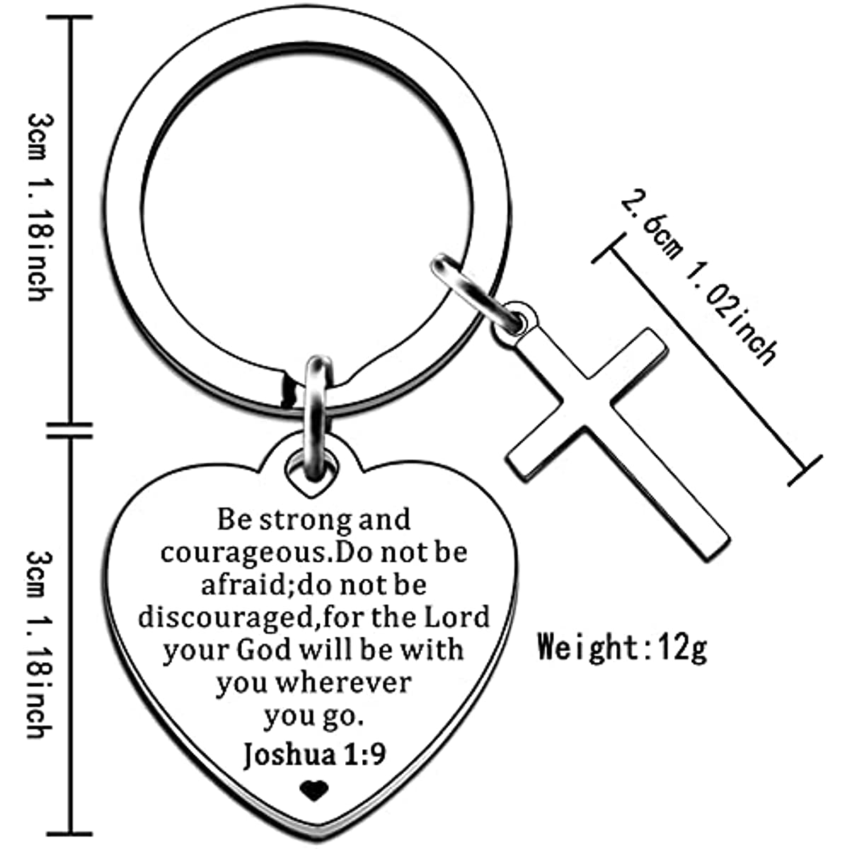Christian Gifts Inspirational Bible Verse Keyring Be Strong and Courageous Pendant Cross Charm Religious Presents for Christmas