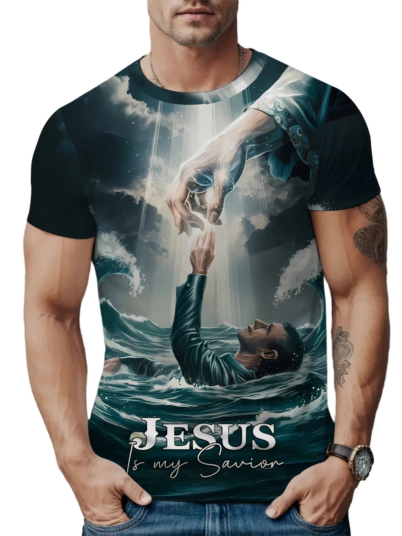 Plus Size Men's T-Shirt Jesus Graphic T Shirts O-Neck Cross Print T-Shirt for Men Short Sleeve Summer Tee Shirt Men Street Wear