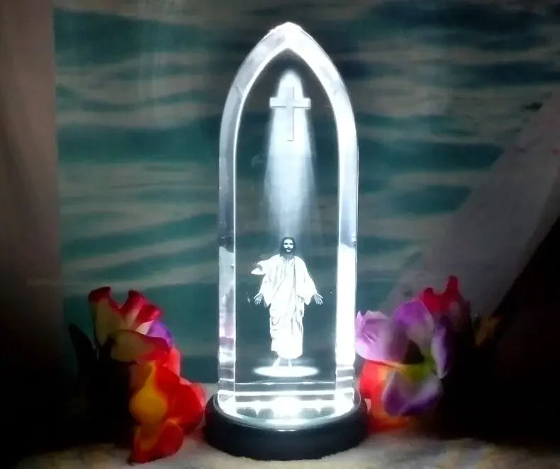 LARGE - Christianity Catholicism BEST gift Emmanuel Immanuel Religious Pray HOME family Safe Talisman 3D Crystal CROSS statue
