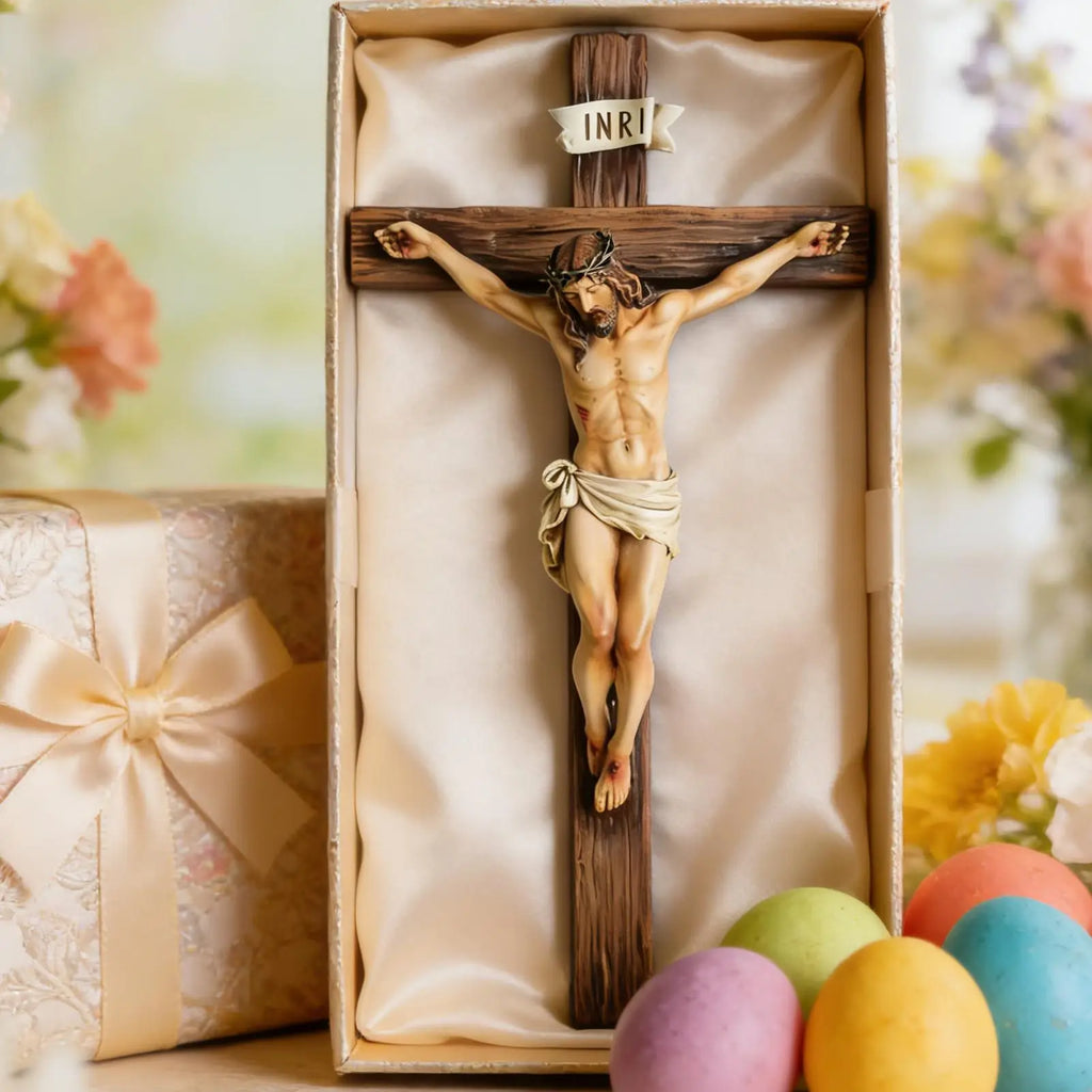 Religious Jesus Cross Crucifix Statue for Christian Home Decors Saint Catholic Figurine Crafts Wall Hanging Ornament
