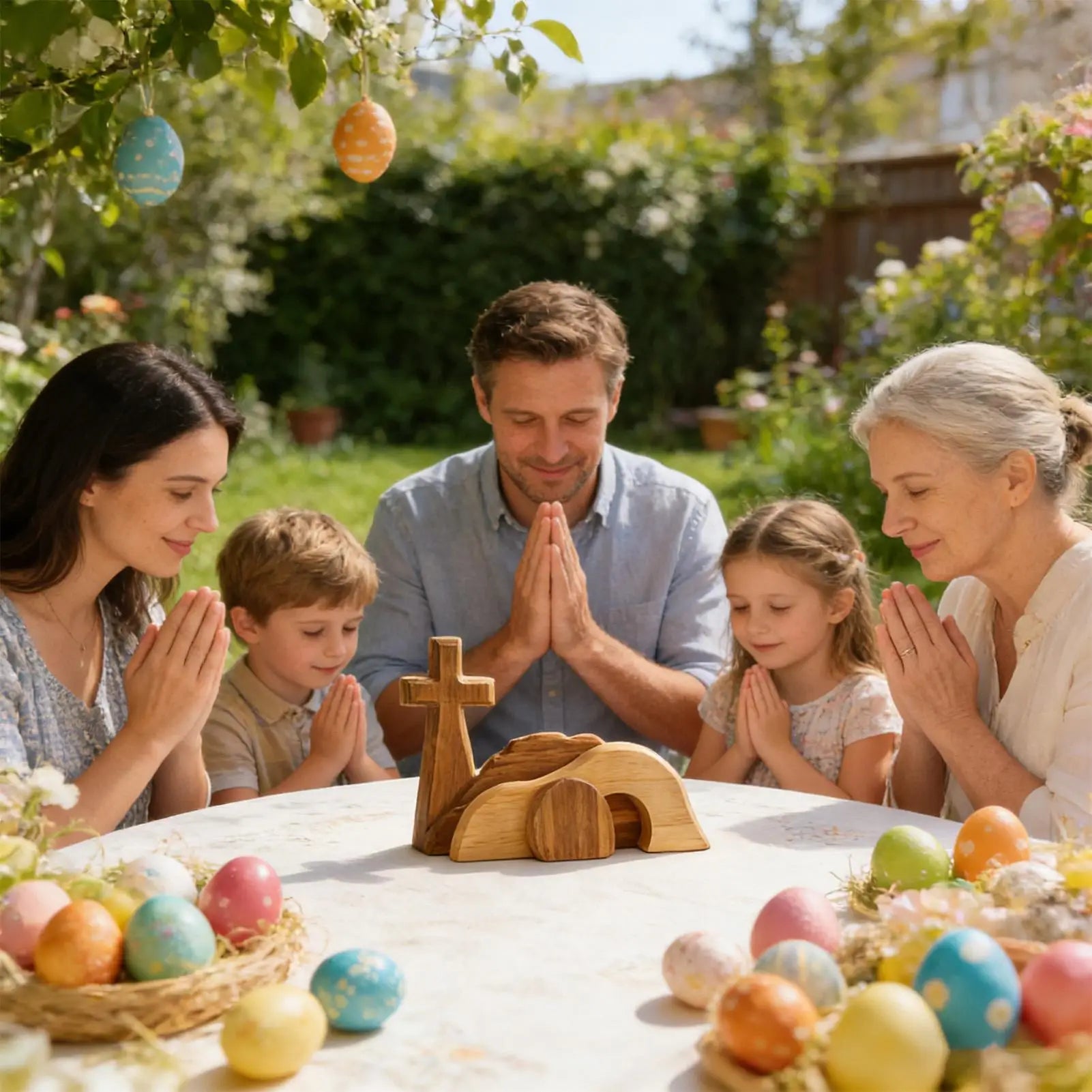 Christian Easter Empty Tomb Scene Wooden Tabletop Centerpiece Religious Decor for Home Church Shelf Desk Spring Holiday Display