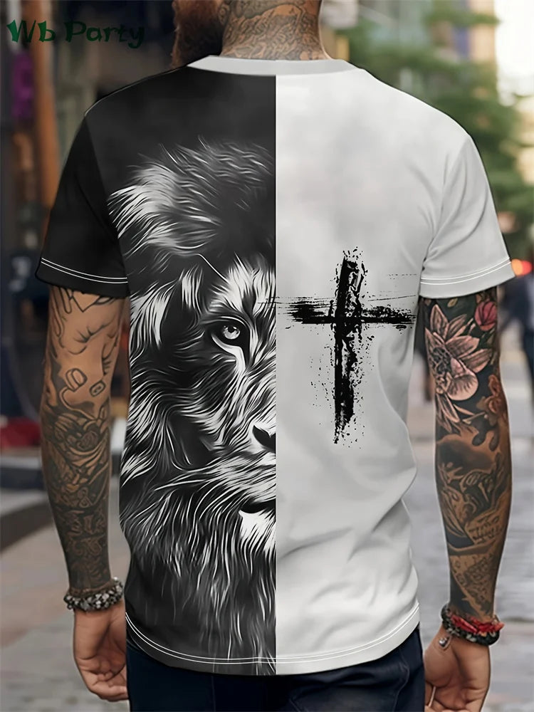 Fashion Crucifix Print Mens Clothing Round Neck T-shirts for Men Casual Loose Men's Clothing Street Crucifix Graphic T shirts