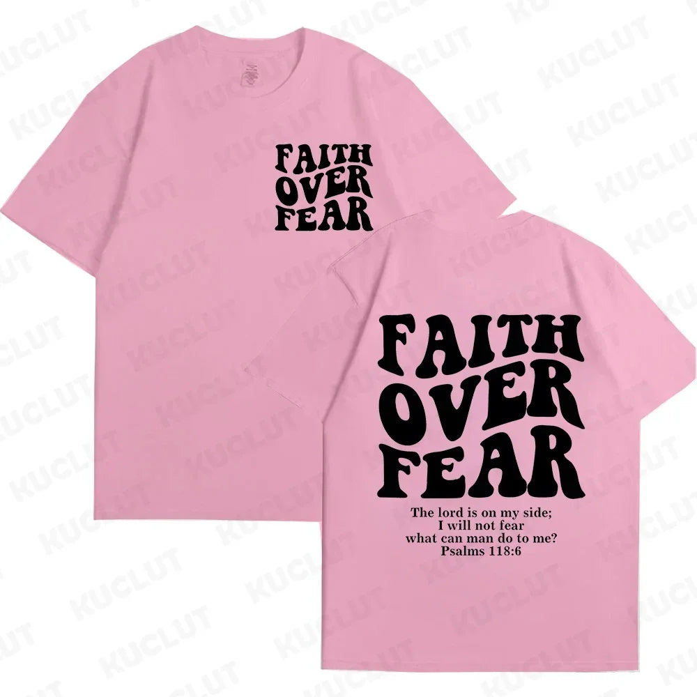 Faith Over Fear Christian Women T-shirts Christian Clothes Jesus Fashion Trendy T-shirts Bible Verse Sportwear Aesthetic Clothes