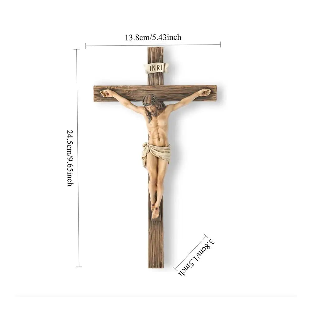 Catholic Jesus Cross Crucifix Figurine Resin Crafts Desktop Wall Ornament Religious Gift For Christian Home Office Decor