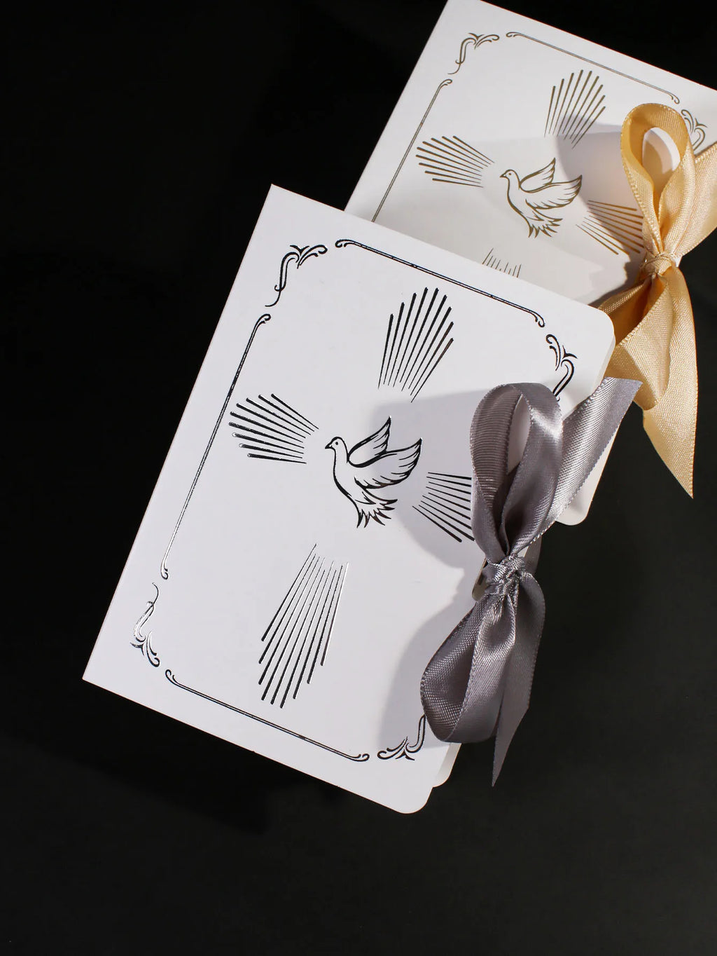 Christian baptism gift box, gold and silver ribbons, a dove in the cross pattern, baptism candy box, sacred baptism