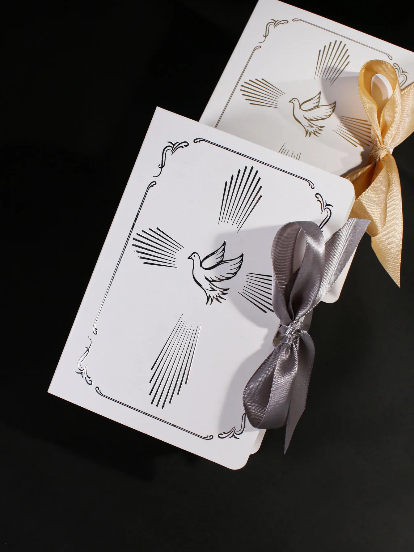 Christian baptism gift box, gold and silver ribbons, a dove in the cross pattern, baptism candy box, sacred baptism