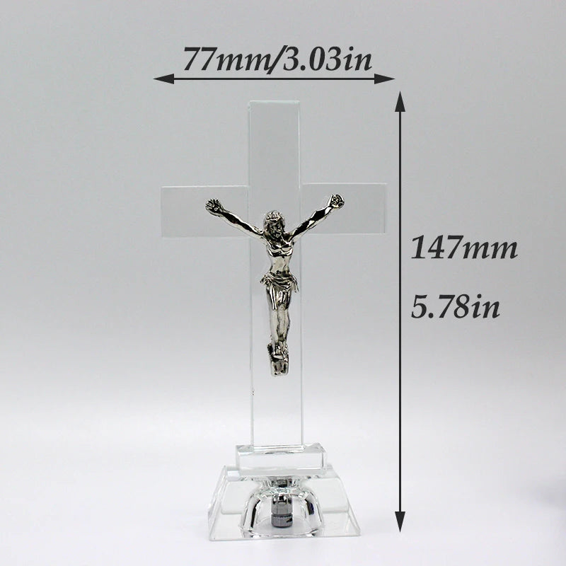 Jesus Cross Statue Christian Crystal Cross Church Ornaments Religious Style Desktop Decoration Creative Figurine Sculpture