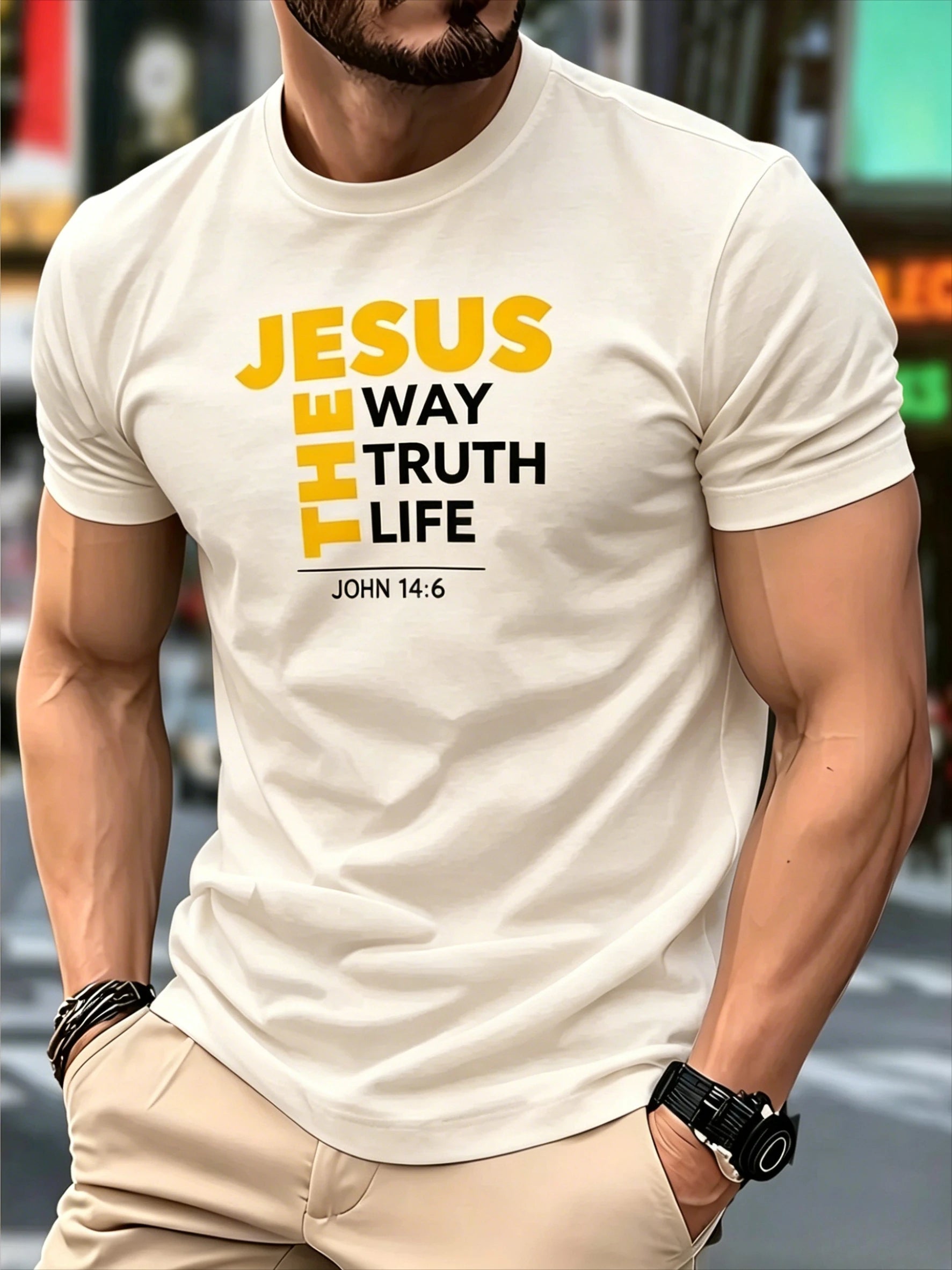 Men's Clothing Christian T-Shirt with Jesus The Way Truth Life & John 14:6 Bible Verse - Breathable Casual Church Summer T Shirt