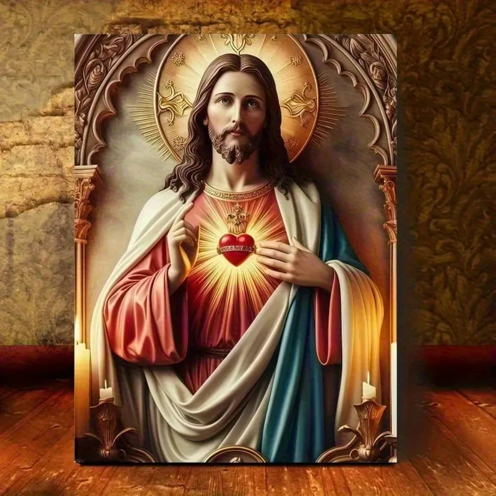 Christian Sacred Heart Wall Art - Ready-to-Hang Home Decor for Christmas Halloween New Year