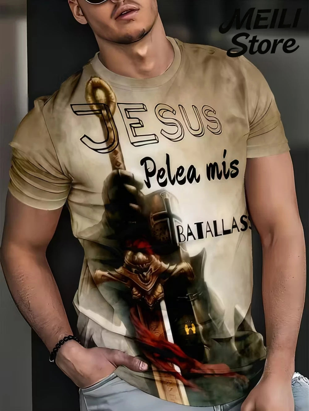 Men's 3D Jesus Print T-Shirt Short Sleeve Casual Crew Neck Praying Hands Design T Shirt for Men New in Oversized Tee Shirt Tops