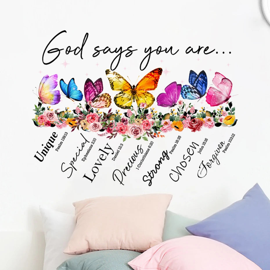 Christian Bible Verses Wall Sticker- God Says You are - Inspirational Catholic Religious Encouragement Vintage Home Decor