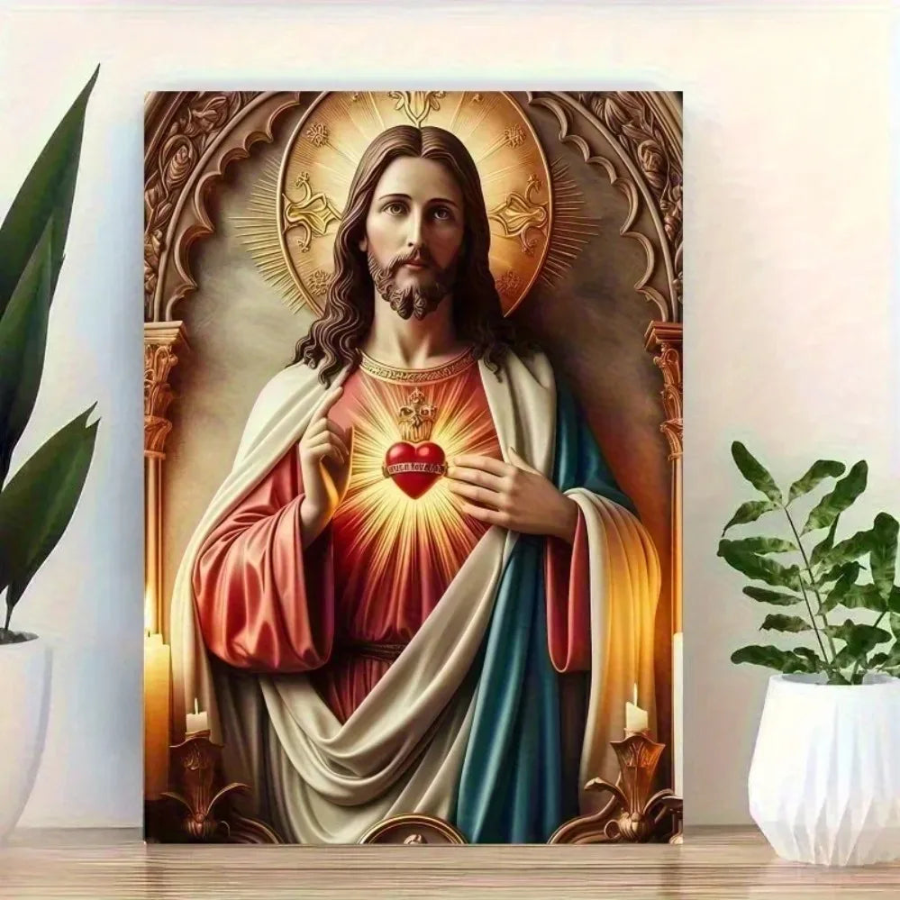Christian Sacred Heart Wall Art - Ready-to-Hang Home Decor for Christmas Halloween New Year