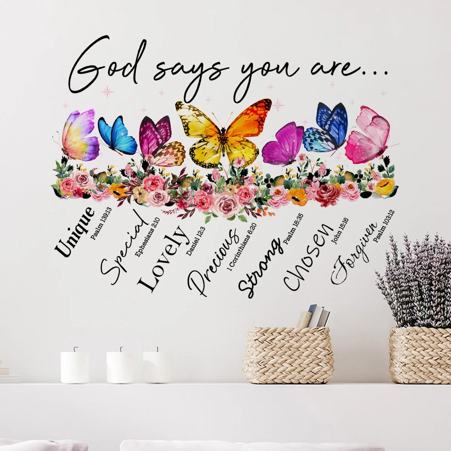 Christian Bible Verses Wall Sticker- God Says You are - Inspirational Catholic Religious Encouragement Vintage Home Decor