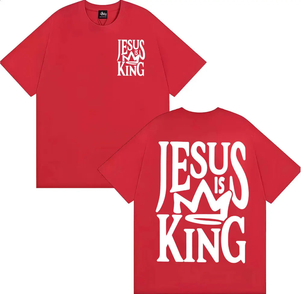Jesus Is King Oversized Vintage Christian Printed T Shirts Men Women Gothic Vintage T-shirt Cotton Comfort Crewneck T Shirt