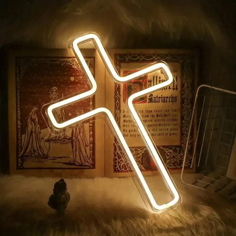 Jesus Cross Neon Sign Light, Led Neon Sign Bedroom Home Decoration Usb Plug Neon Sign, Wall Decor Christmas New Year Christian
