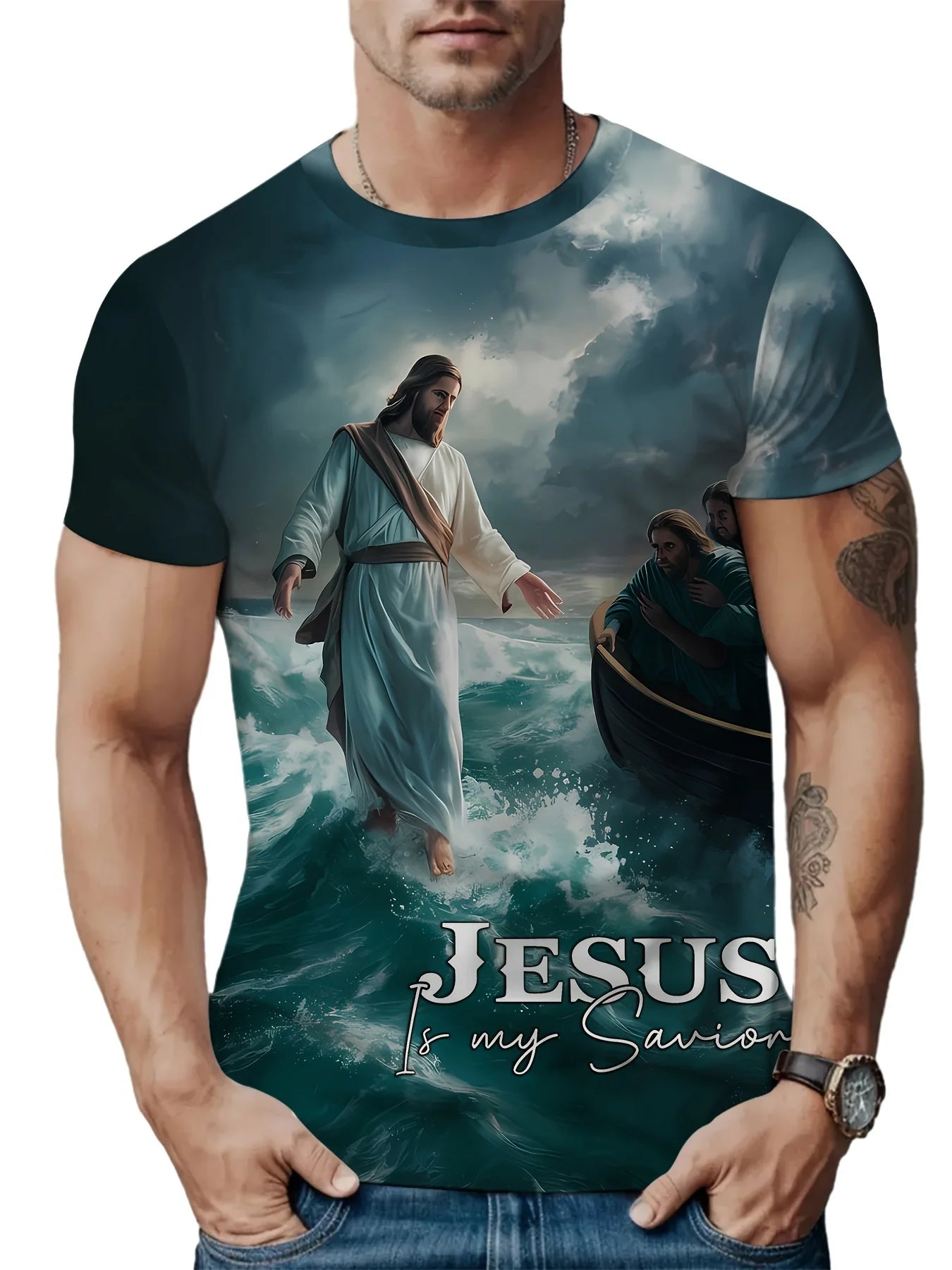 Plus Size Men's T-Shirt Jesus Graphic T Shirts O-Neck Cross Print T-Shirt for Men Short Sleeve Summer Tee Shirt Men Street Wear
