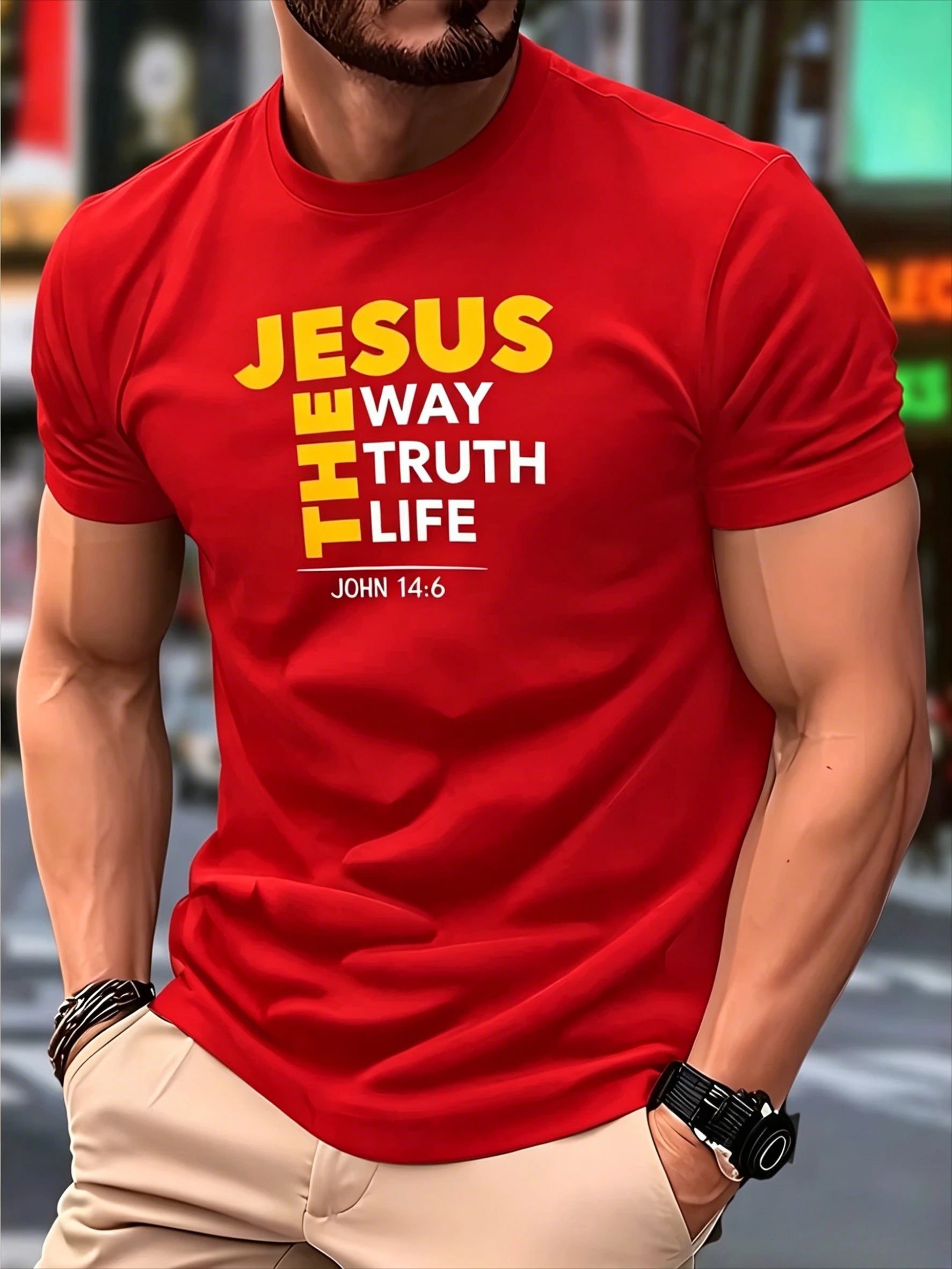 Men's Clothing Christian T-Shirt with Jesus The Way Truth Life & John 14:6 Bible Verse - Breathable Casual Church Summer T Shirt