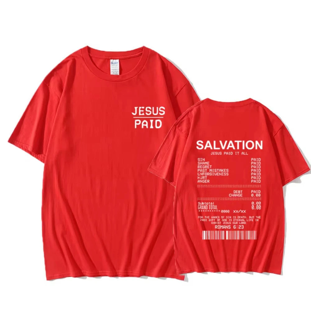Christian Salvation Jesus Paid It All Graphic Tshirt Men's Women's Fashion Oversized Short Sleeve Unisex Hip Hop Vintage T-shirt