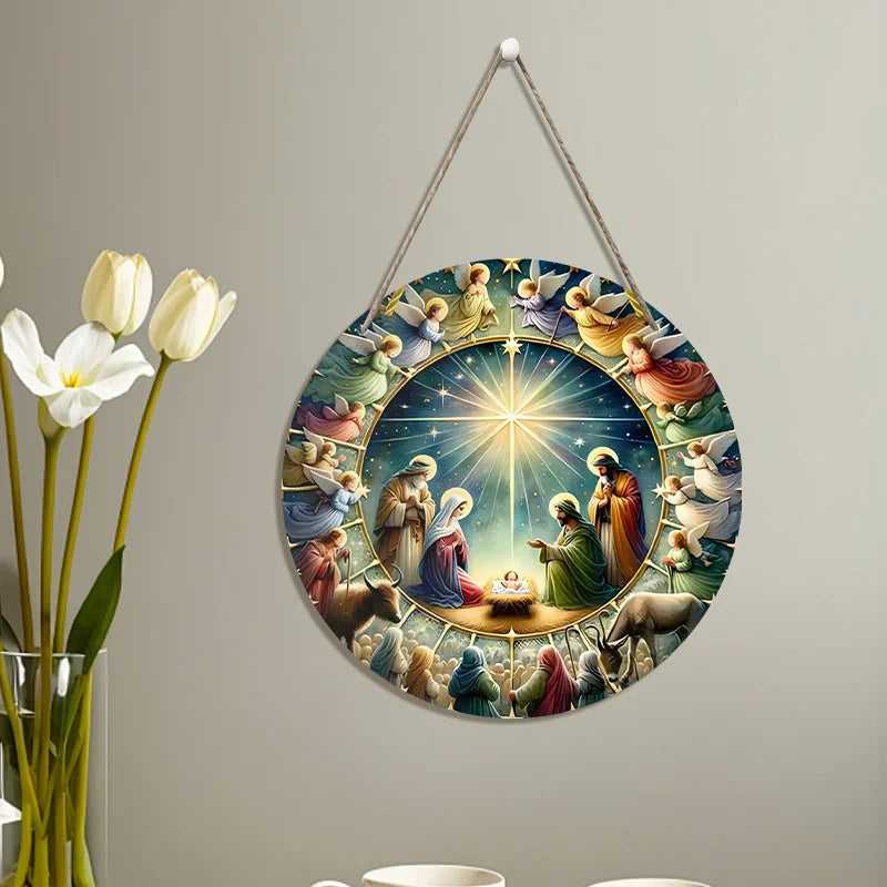 Christian Nativity 2D Wooden Home Decorations Hanging Window Garden Door Garlands Religious Theme 2026 Christmas New Year gift