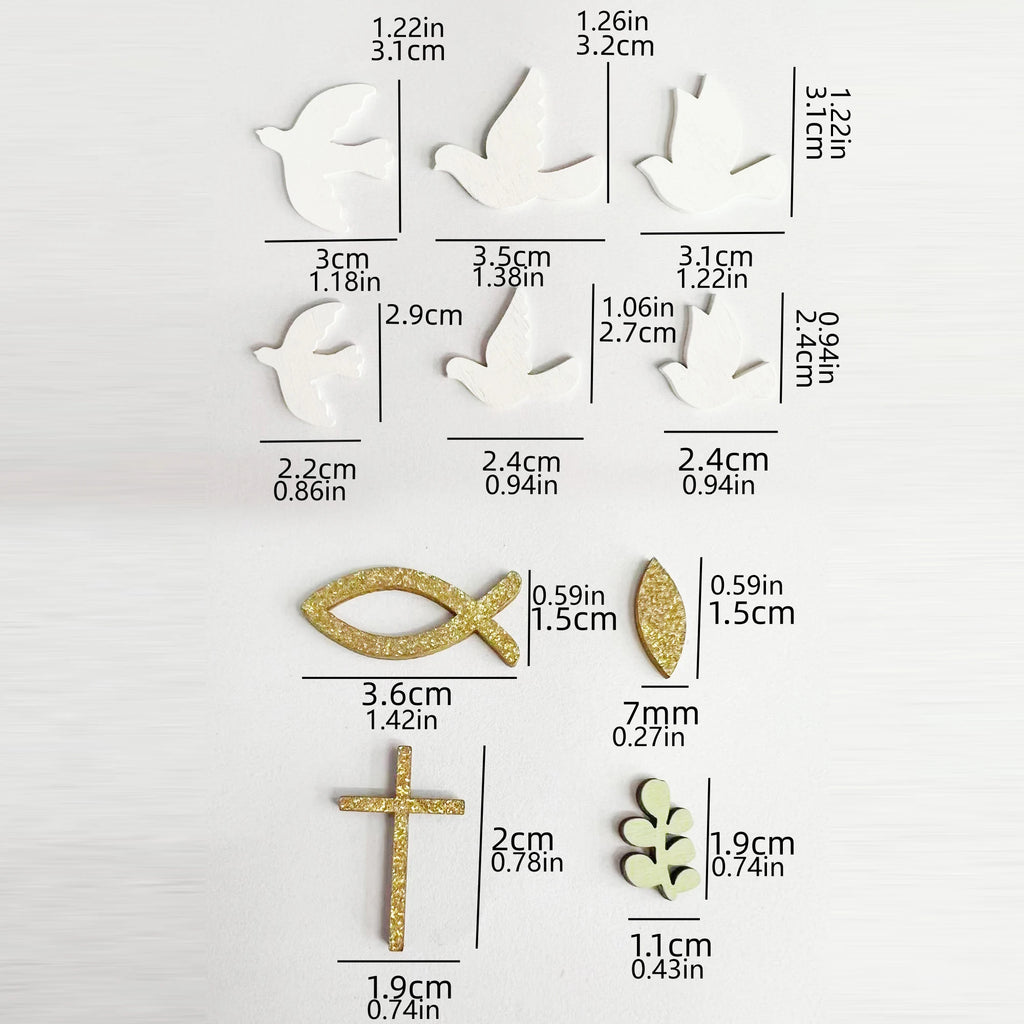 Religious Party Decor Set First Communion Baptism Hanging Swirls & Wooden Confetti Cross Dove Star for Christian Party Supplies