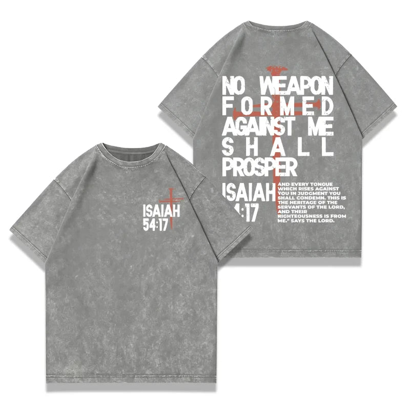 No Weapon Christian Washed T-Shirt, Jesus Jesus Easter  Christian Apparel Streetwear Gym Menswear Oversized Top Men or Women
