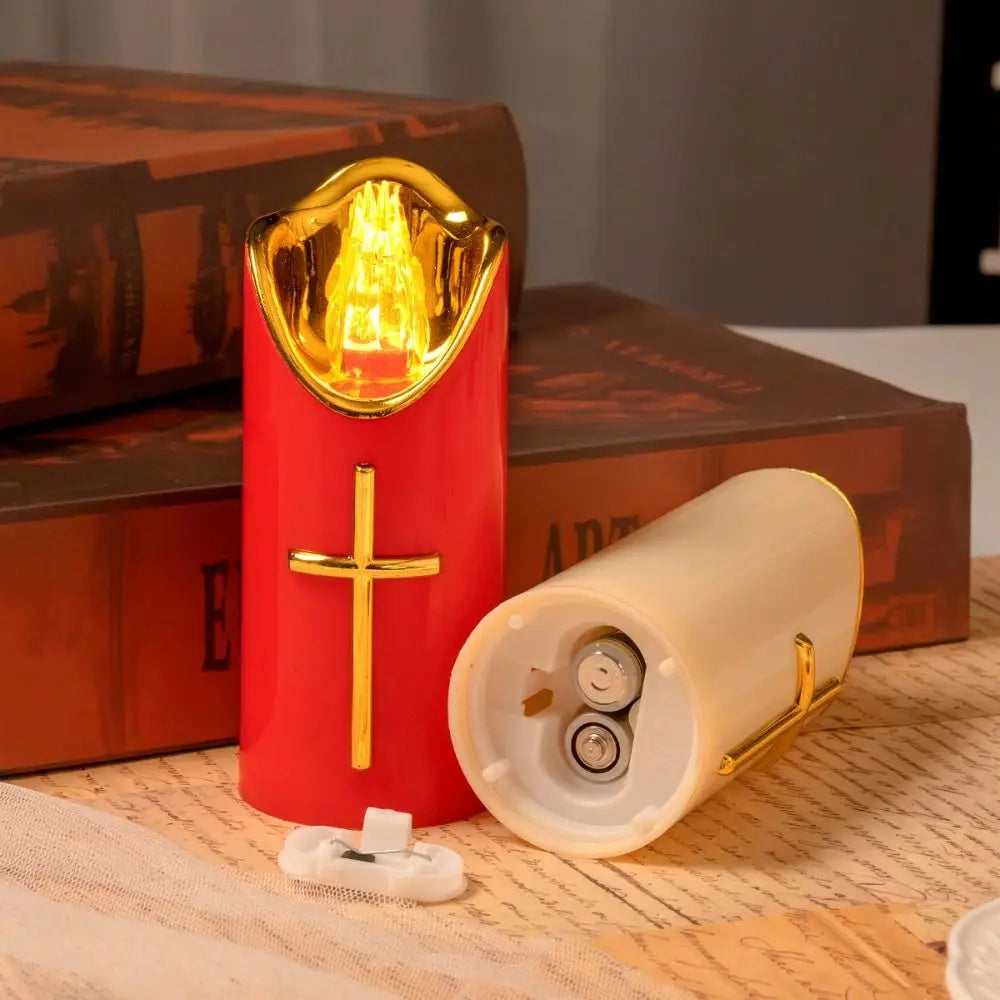 Resuable Christian Cross Candles Waterproof Creative LED Flameless Candles with Lampshade Portable Electronic Candle Light