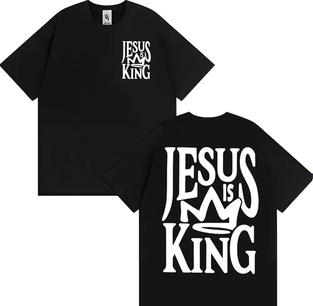 Jesus Is King Oversized Vintage Christian Printed T Shirts Men Women Gothic Vintage T-shirt Cotton Comfort Crewneck T Shirt