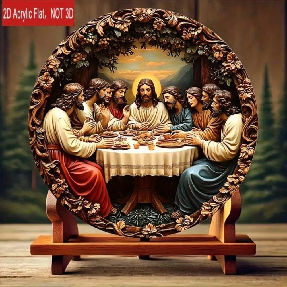 Christian Gifts Last Supper Wall Art, Religious Round Plaque Jesus Bible Verse Decor for Home Living Room