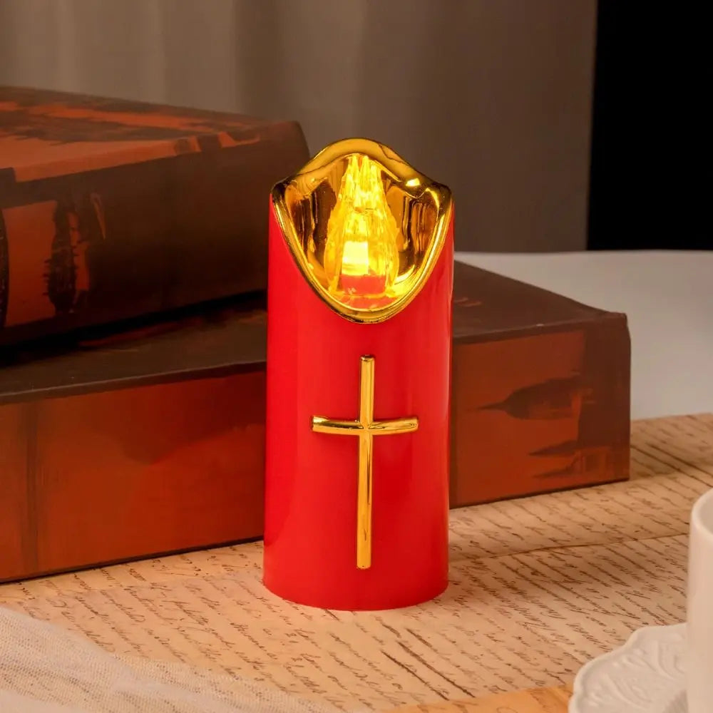 Resuable Christian Cross Candles Waterproof Creative LED Flameless Candles with Lampshade Portable Electronic Candle Light