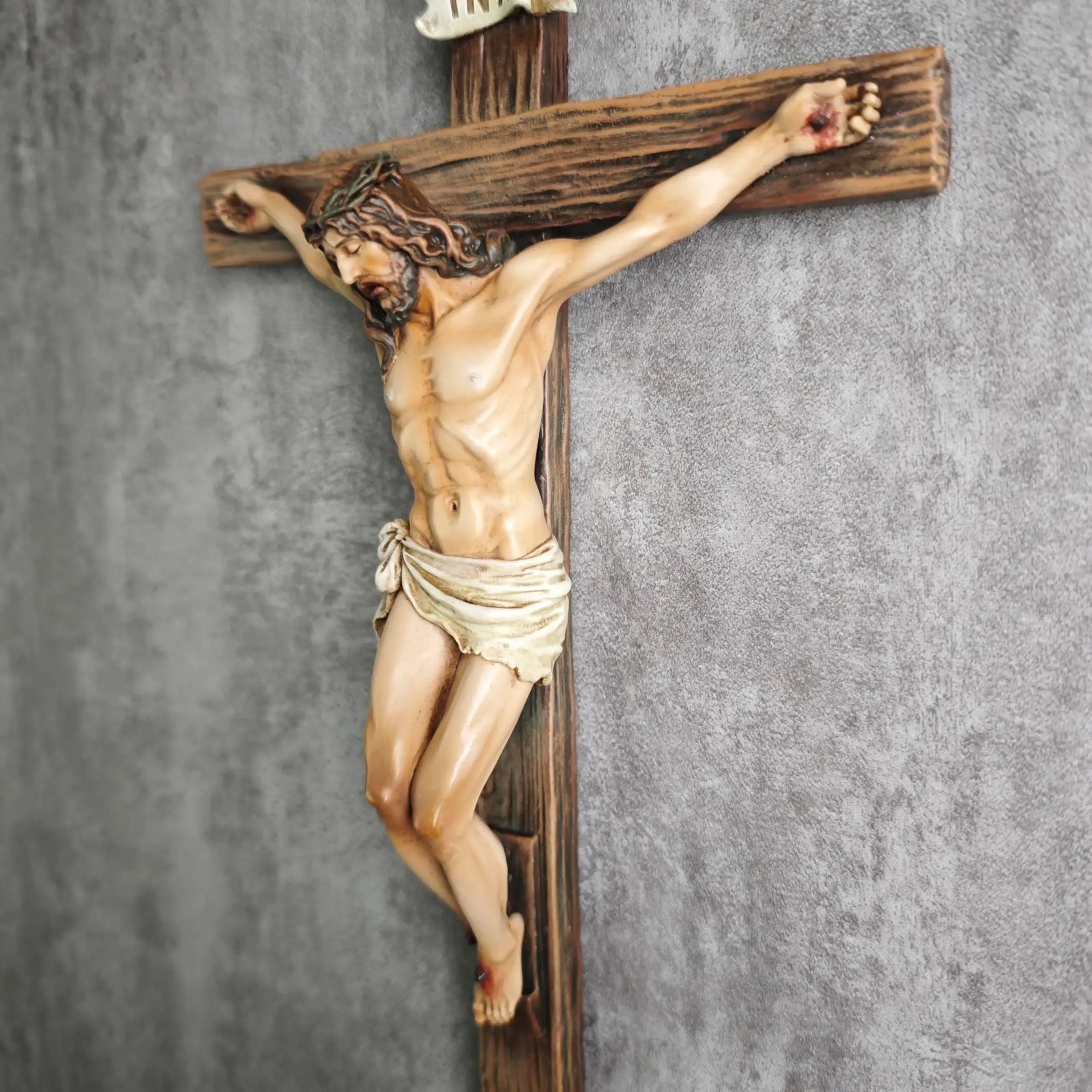 Inspiring Jesus Christ Home Decor, Catholic Cross Wall Art, 9.65 Inch High Religious Gift, Renaissance Handmade Sculpture