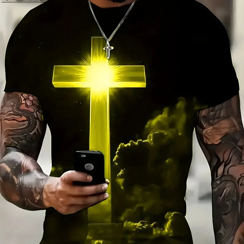 Cross Jesus 3D Printed Men's T-Shirt Vintage Harajuku Street Tops Tee Breathable Oversized Sports T Shirt Casual Men Clothing