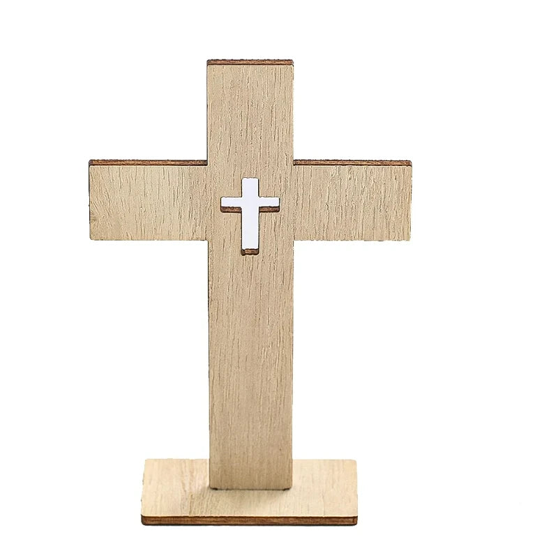 24pcs Wooden Cross Ornament Christian Symbol Diy Craft Decor Natural Wood Standing Cross For Church Home Prayer Festival Gift
