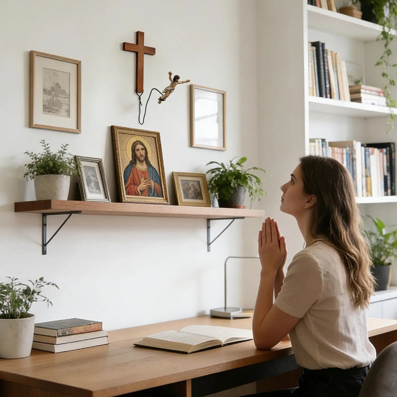 Jumping Jesus Wall Decor Humorous Religious Statue Jesus Decor for Christian Easter Home Living Room Bedroom Farmhouse Indoor
