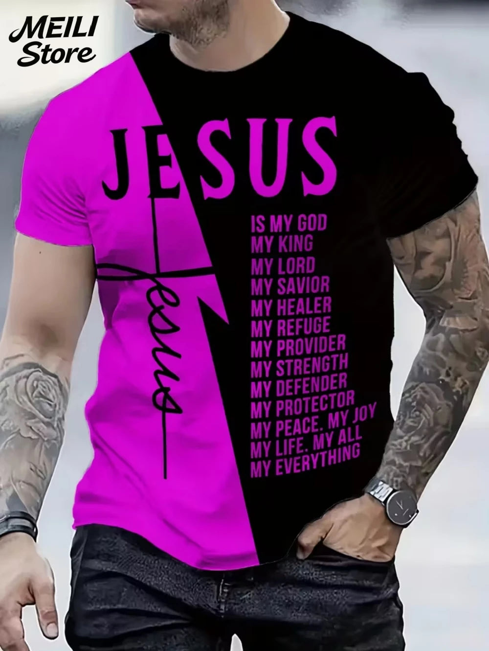 Men's 3D Jesus Print T-Shirt Short Sleeve Casual Crew Neck Praying Hands Design T Shirt for Men New in Oversized Tee Shirt Tops